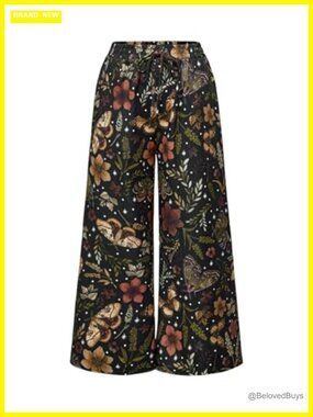 Plus Size Wide Leg Palazzo Pants Butterfly Floral Print Loose Fit